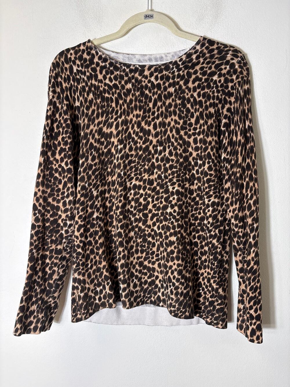 J. Crew Tan Cheetah Print Long Sleeve Cotton Knit Shirt Sz S